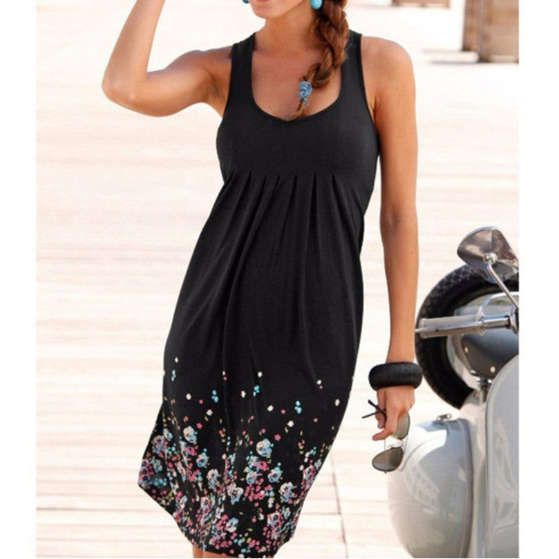 Casual A Line Floral Trim Sleeveless Dress