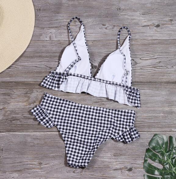 Pretty In Plaid High Waist Ruffle Bikini