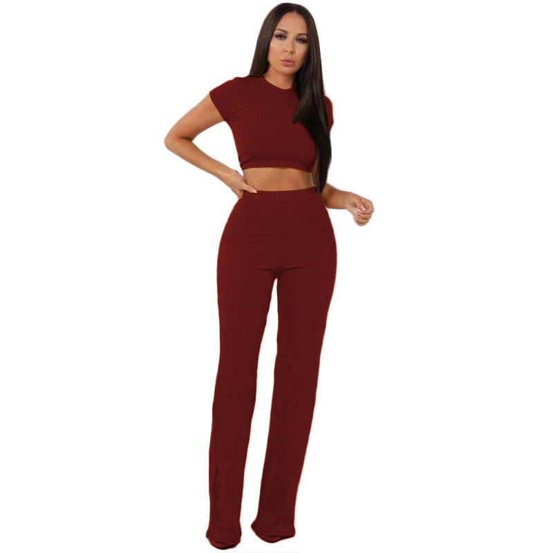 Sexy Crop Top & Wide Leg Pants - Two-Piece Set