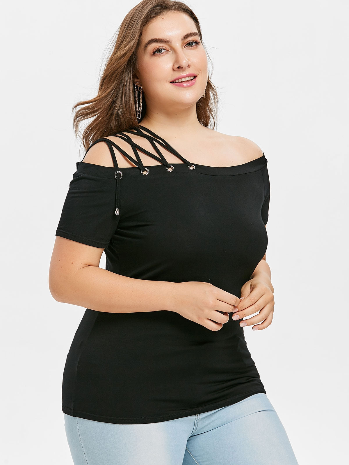 Sexy Plus Off The Shoulder Lace Up Casual Top