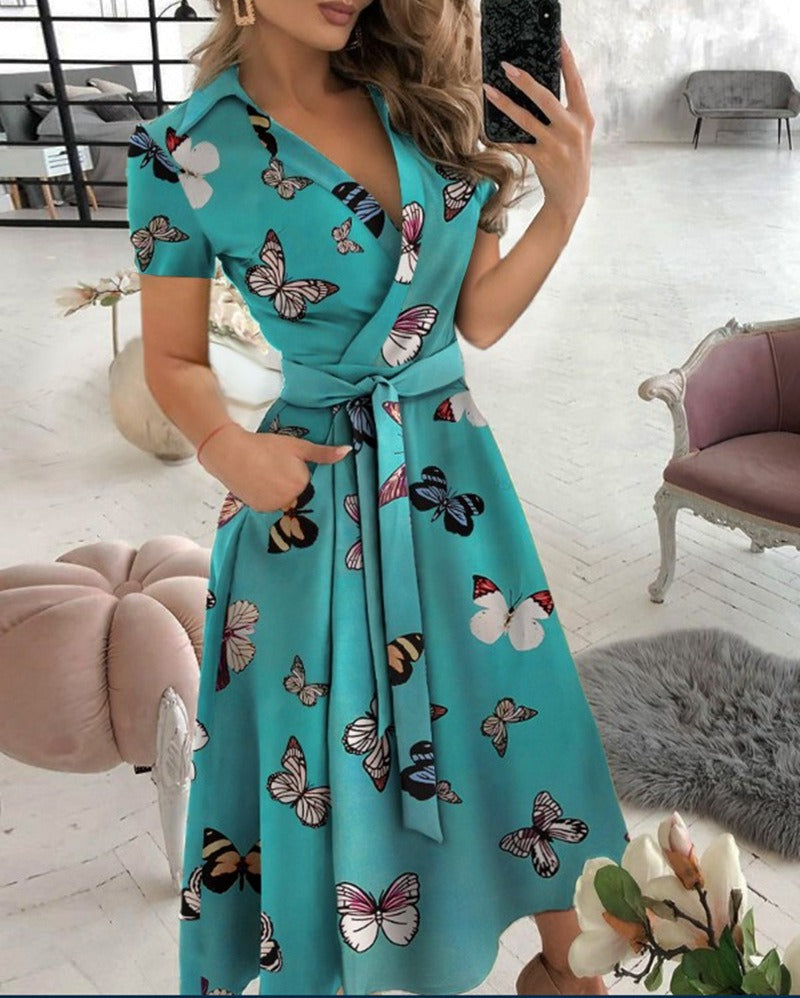 Sophisticated Sexy V-neck Fitted Wide Swing Wrap Dress