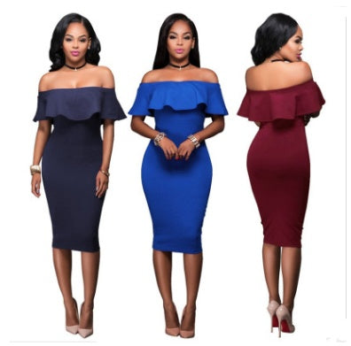 Sophisticated & Sexy Off Shoulder Ruffles Midi Fitted Dress