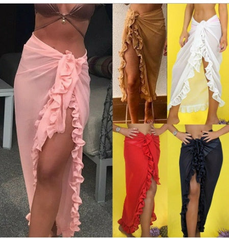 Lace Ruffled Gauze Beach Coverup Skirt