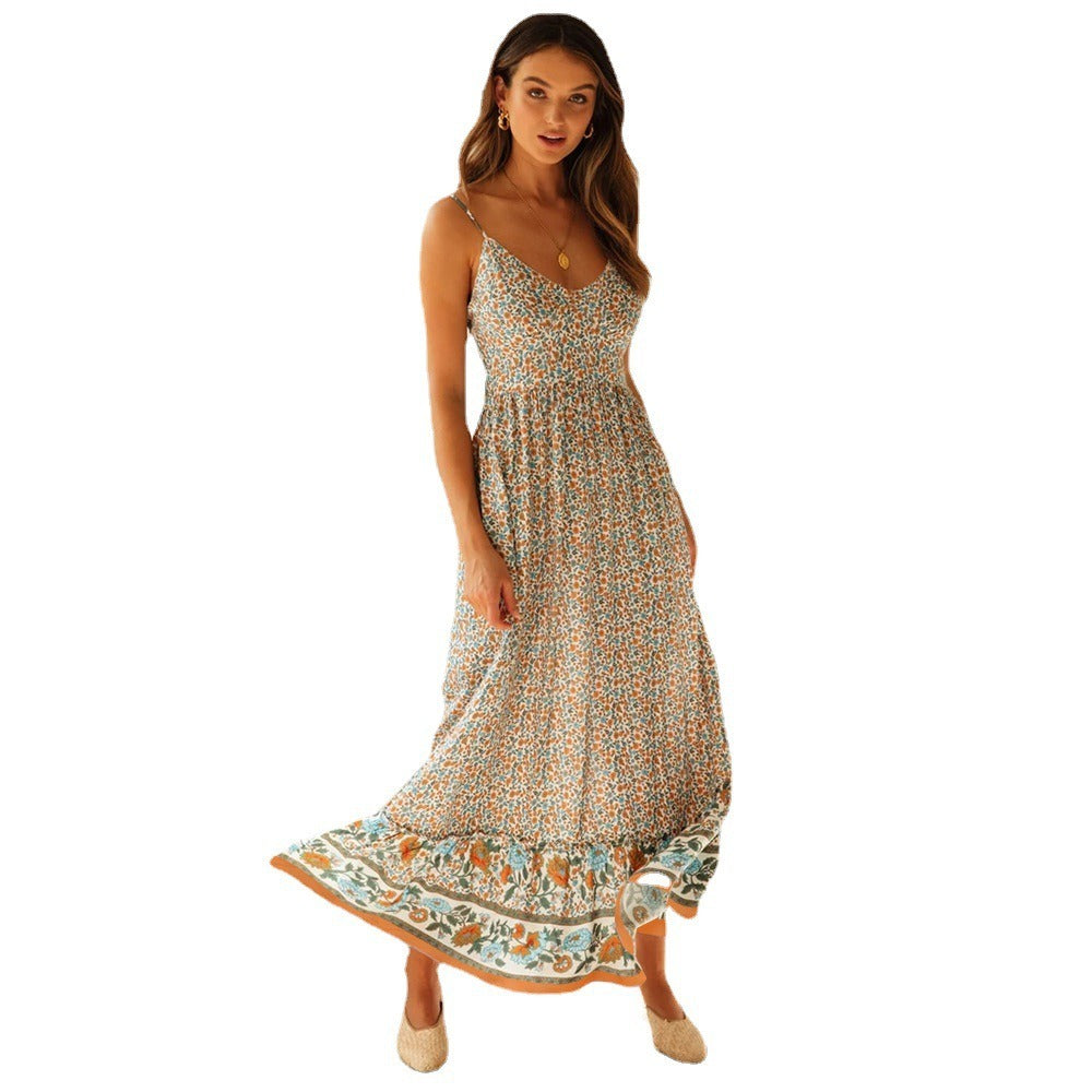 Summer Boho V Neck Elegant Floral Maxi Sundress Dress