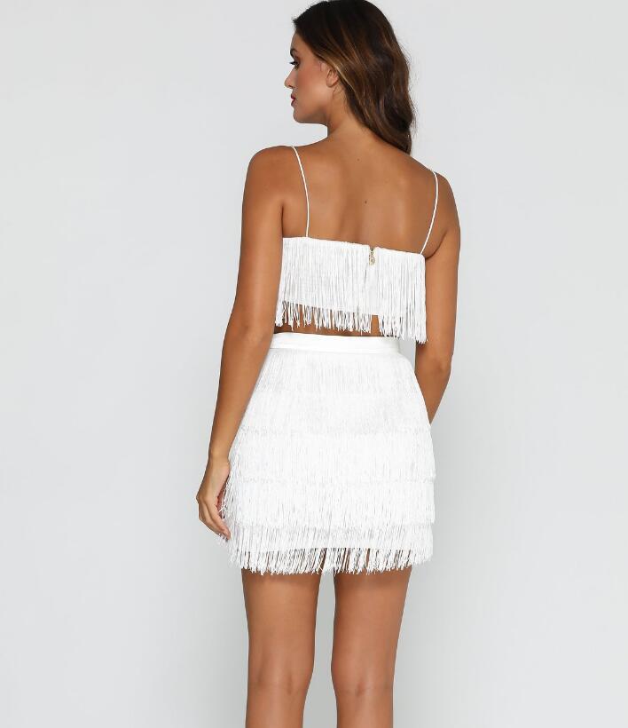 Tassel Strapless Sexy Two Pieces Cami Crop Top & Skirt Party Dress