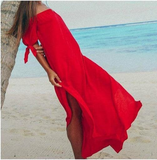 Off Shoulder Side Split Summer Dress