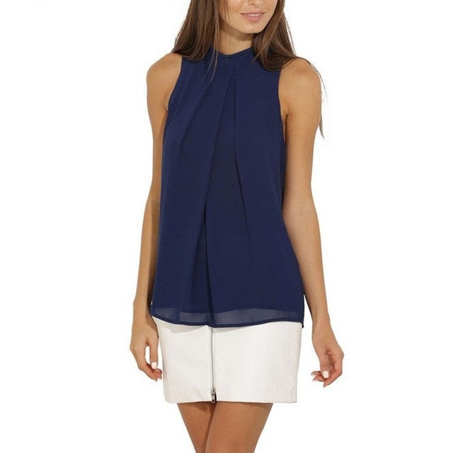 Sexy & Sophisticated Halter Sleeveless Chiffon Blouse