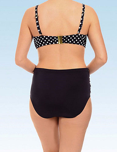 Sweet Conservative High Waisted Padded Bra Polka Dot Bikini