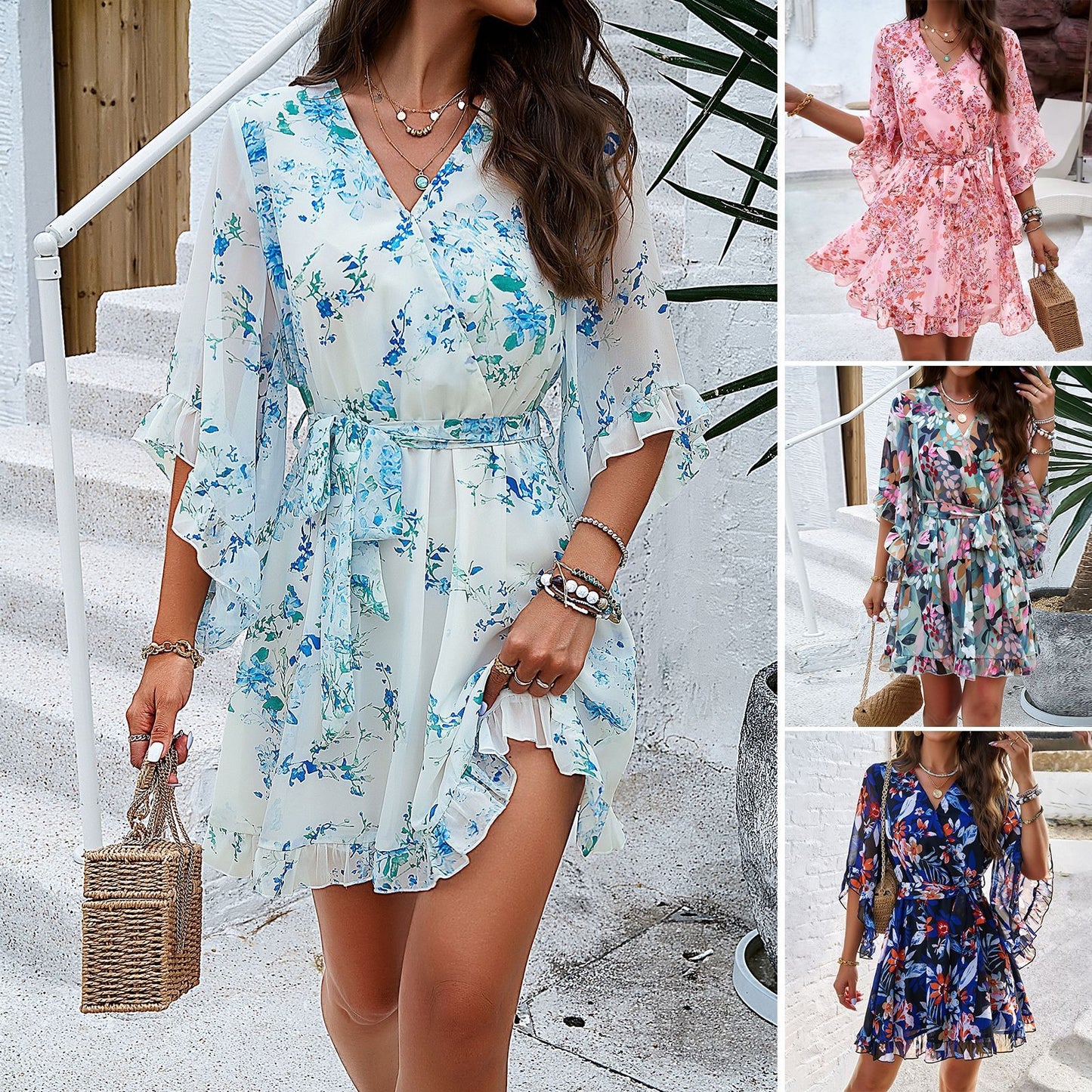 Spring/Summer Elegance High Waist Floral Print Wrap Dress