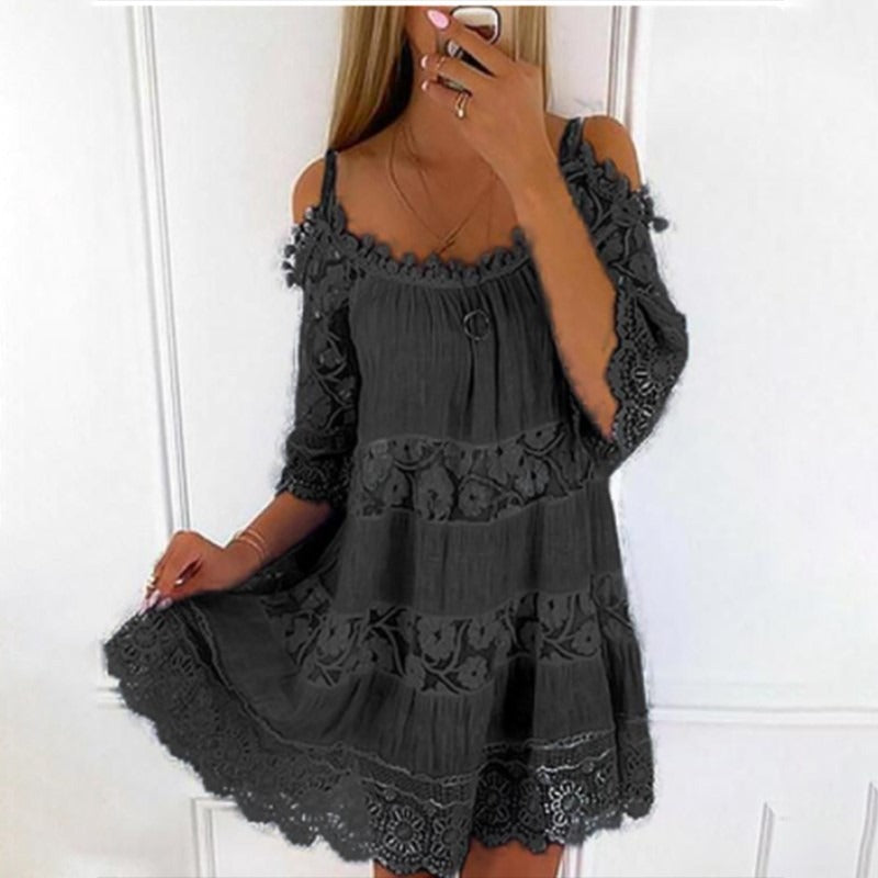 Sweet Princess Off Shoulder Lace Embroidered Sling Dress