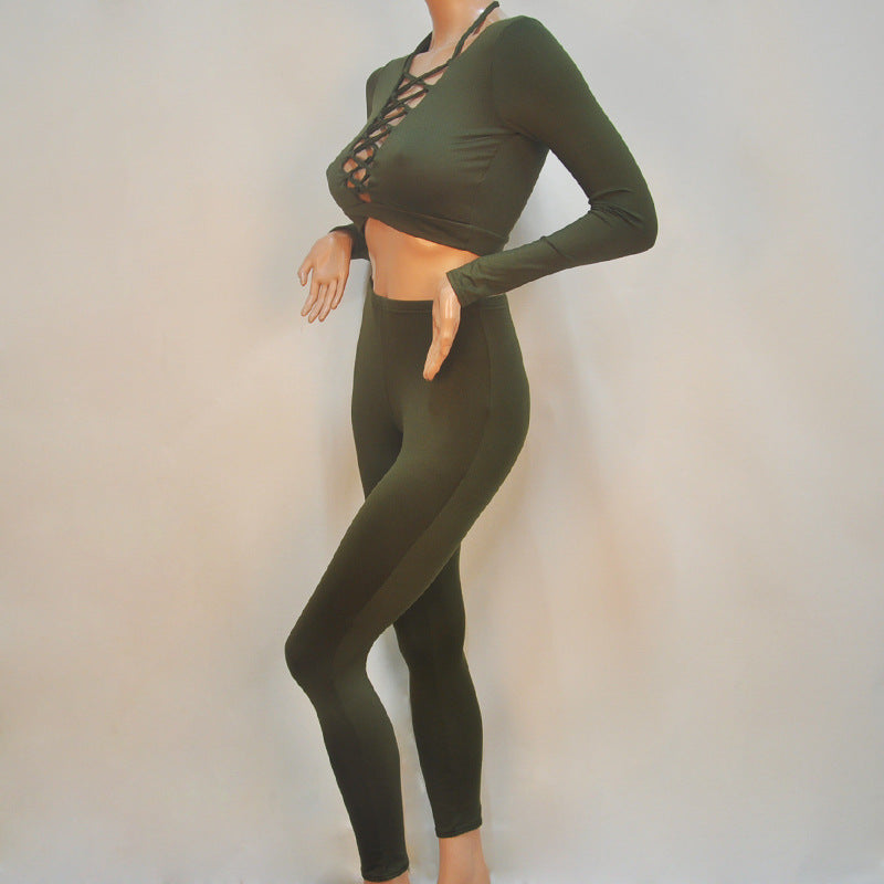2 Pc Set - Bandage Crop Top And Pants