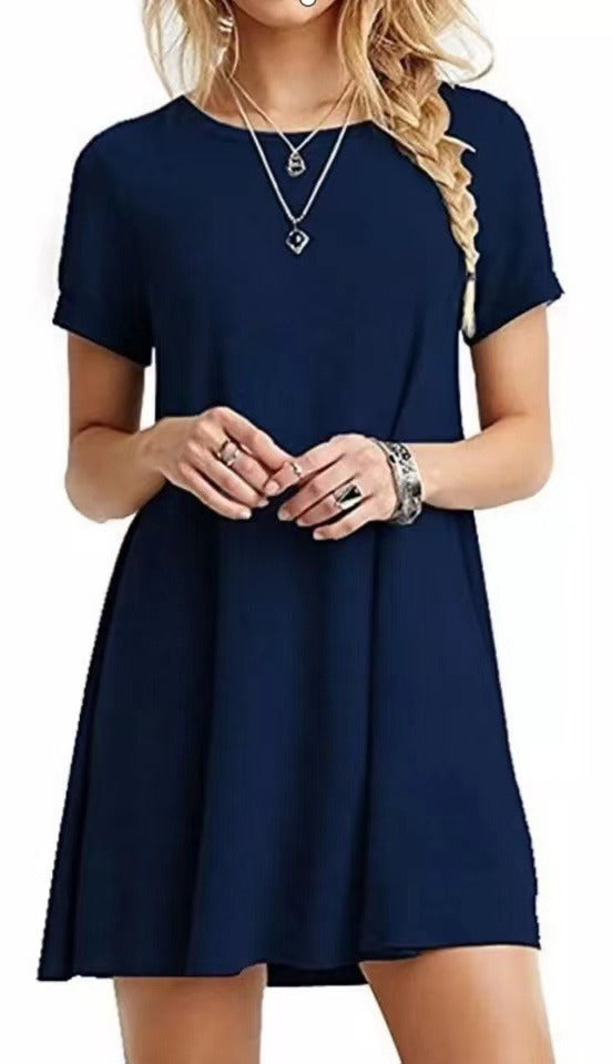 Summer Casual Short Sleeve Round Neck T Shirt Dress