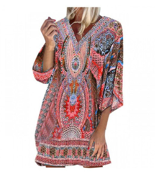 Summer Bohemian V-neck Long Sleeve Casual Dress