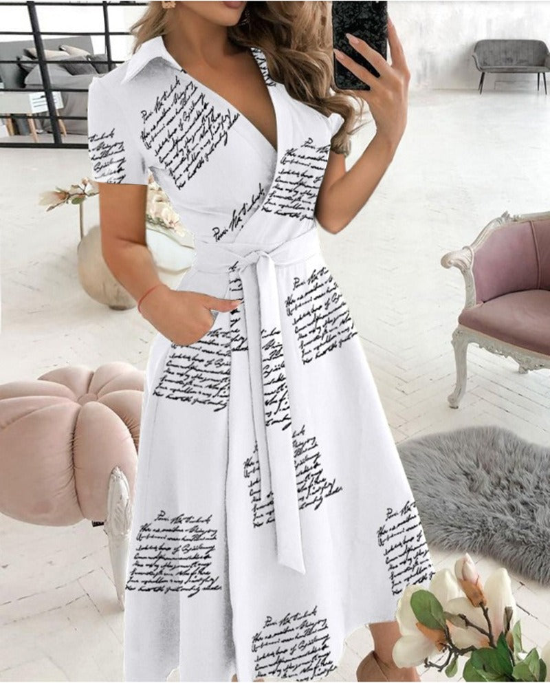 Sophisticated Sexy V-neck Fitted Wide Swing Wrap Dress