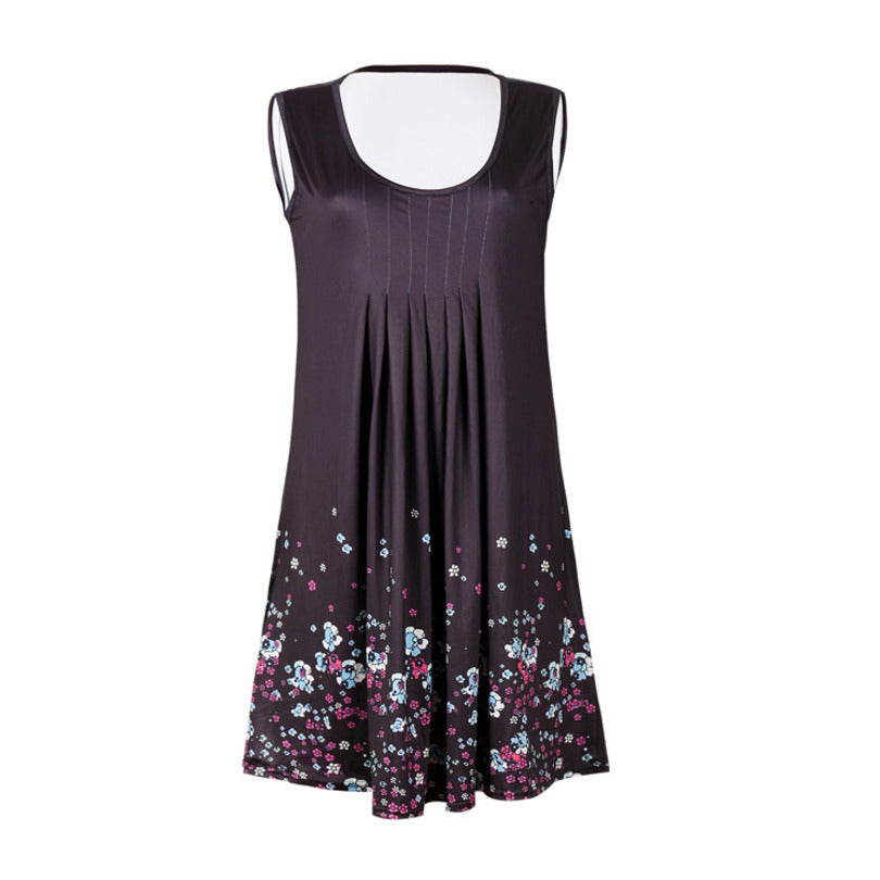 Casual A Line Floral Trim Sleeveless Dress