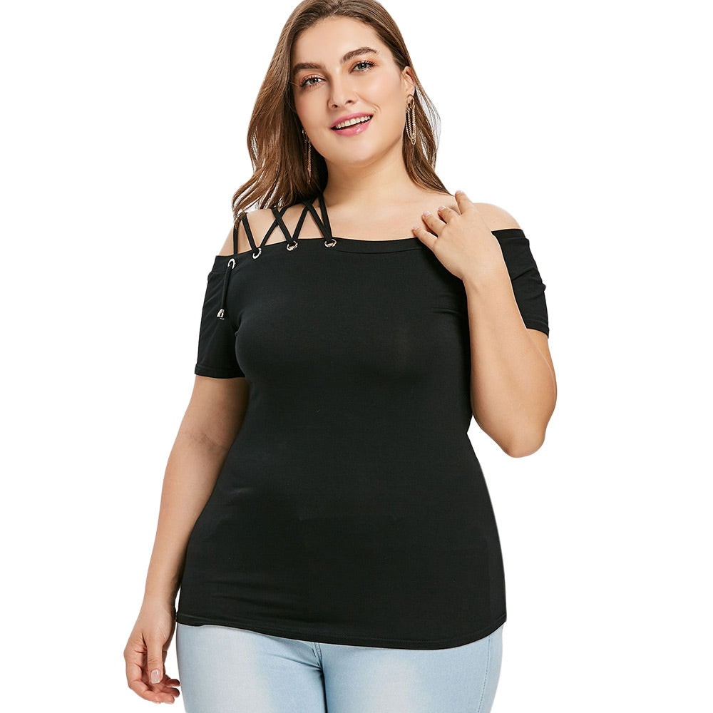 Sexy Plus Off The Shoulder Lace Up Casual Top