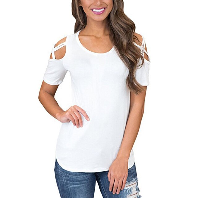 Cold Shoulder Casual Short Sleeve Shirt Top