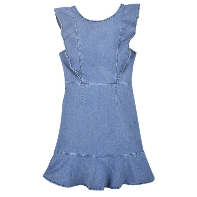 Summer Ruffle Stretch Denim Dress