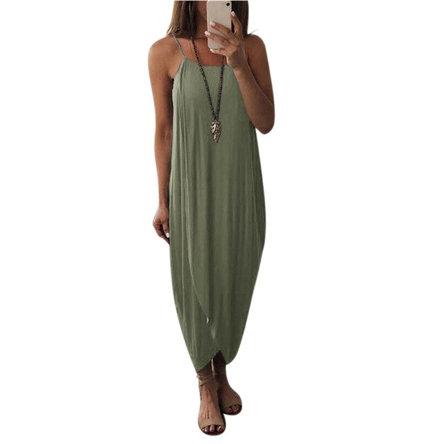 Coy Casual Drooped Spaghetti Strap Maxi Sundress Dress