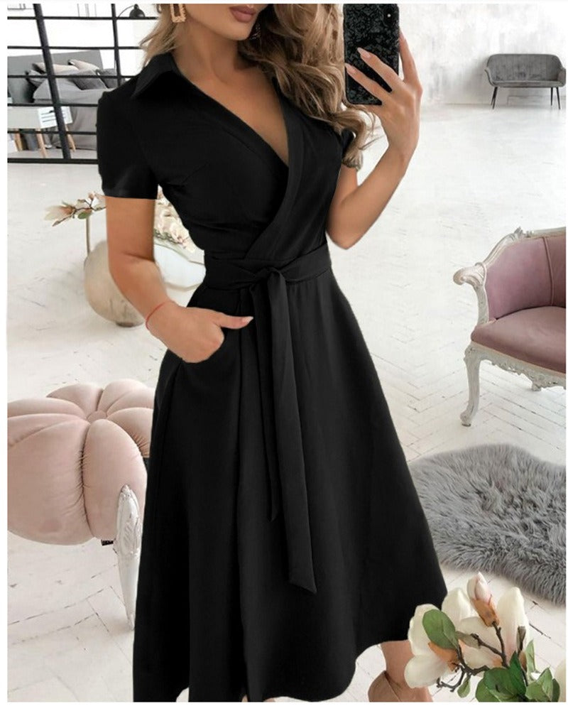 Sophisticated Sexy V-neck Fitted Wide Swing Wrap Dress