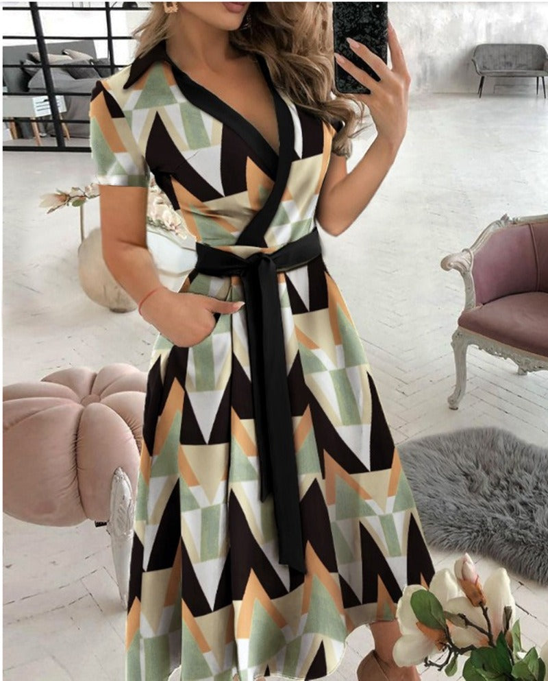 Sophisticated Sexy V-neck Fitted Wide Swing Wrap Dress