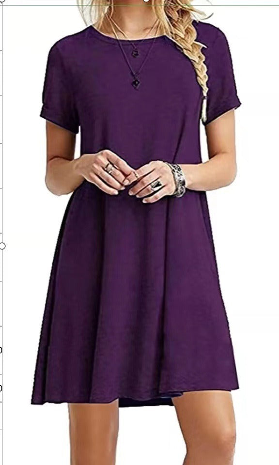 Summer Casual Short Sleeve Round Neck T Shirt Dress