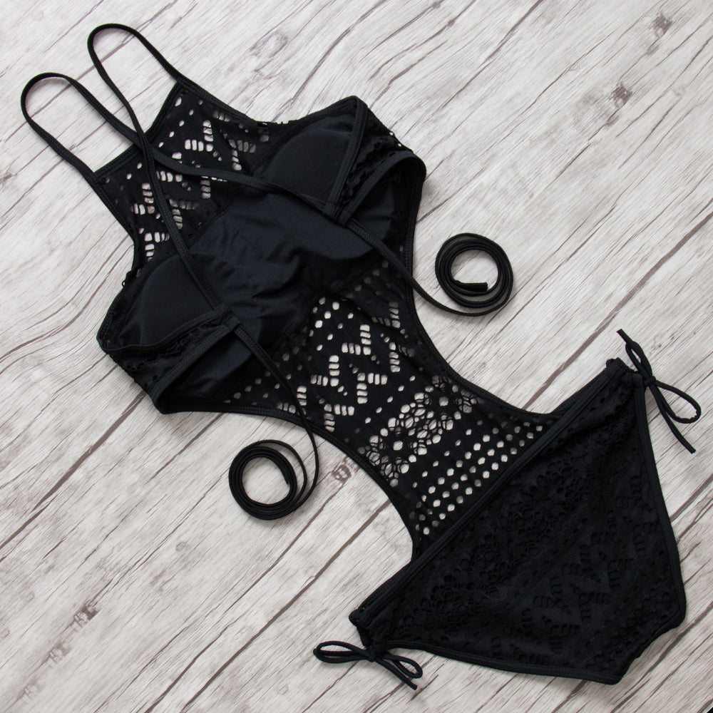 Crochet Cut Out One Piece Swimsuit