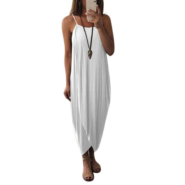 Coy Casual Drooped Spaghetti Strap Maxi Sundress Dress