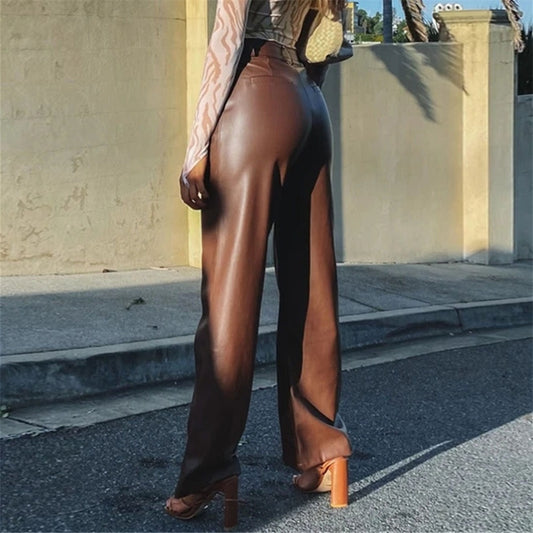 Wide Leg Leather Look Pants