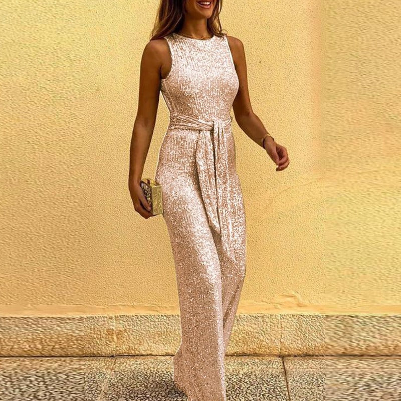 Sexy Halter Neck Open Back Sequin Jumpsuit