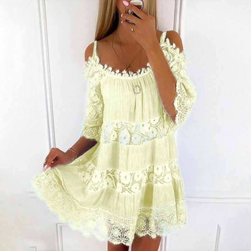 Sweet Princess Off Shoulder Lace Embroidered Sling Dress