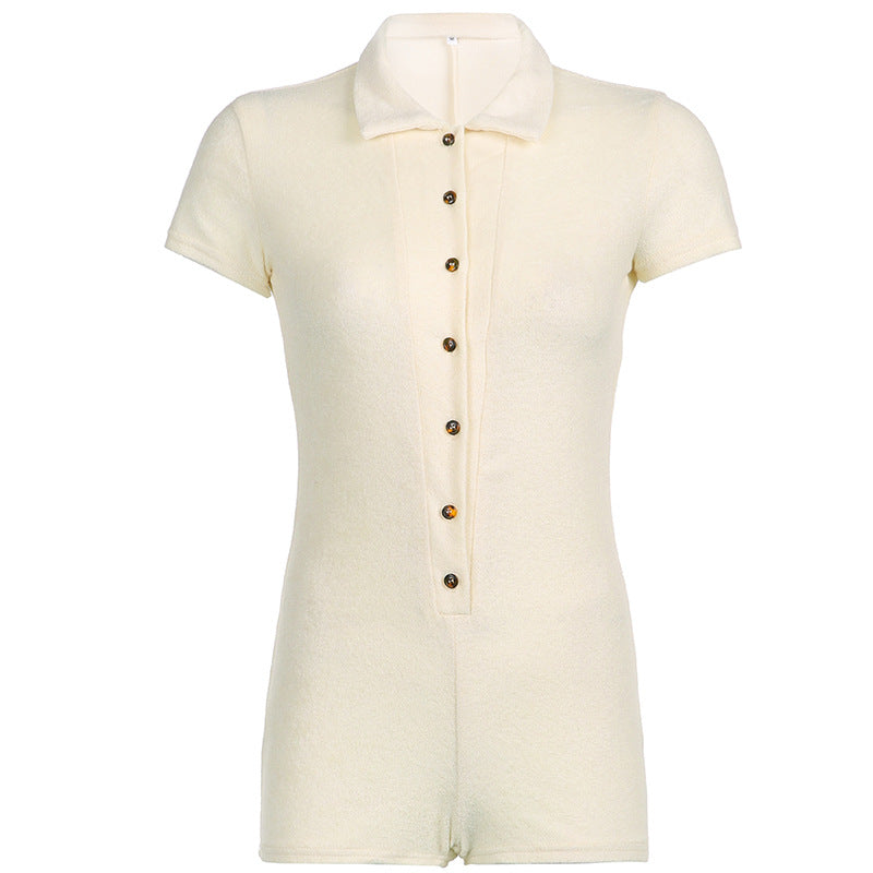 Hot Girl Fitted Button Up Polo Collar Romper