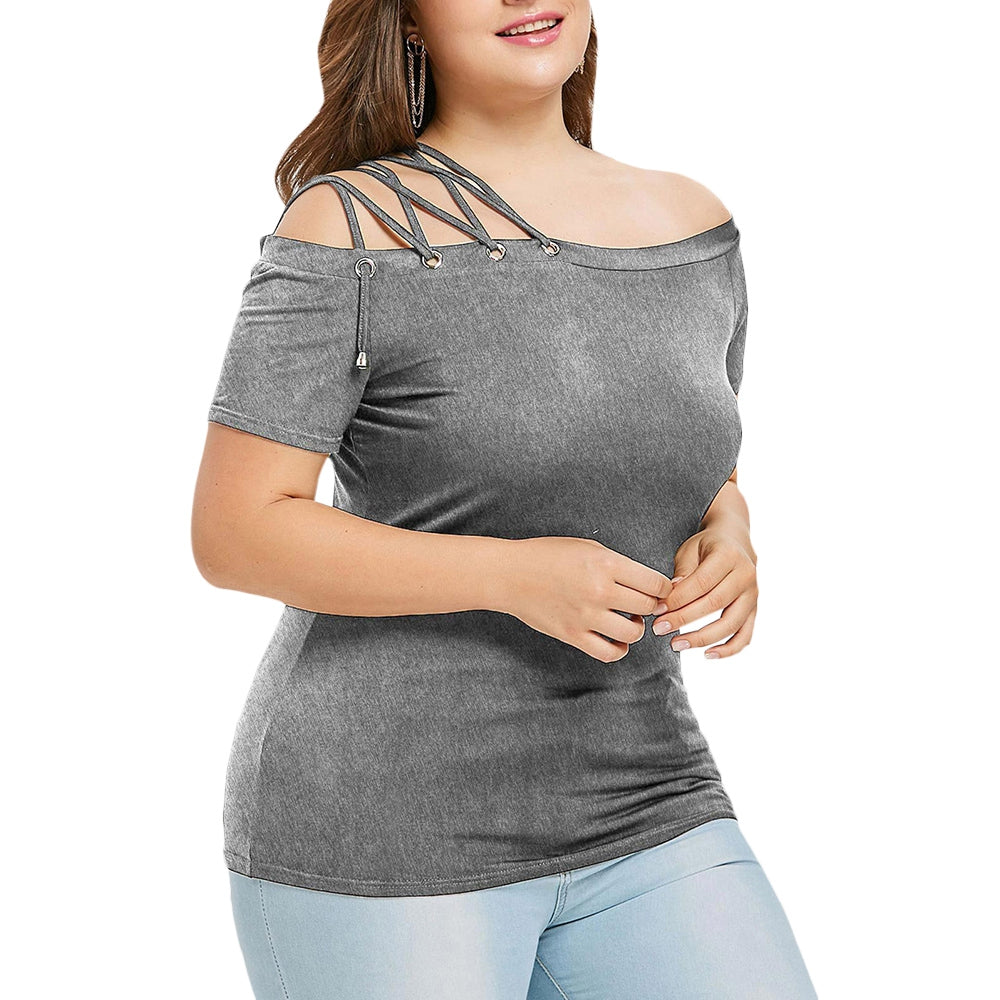 Sexy Plus Off The Shoulder Lace Up Casual Top