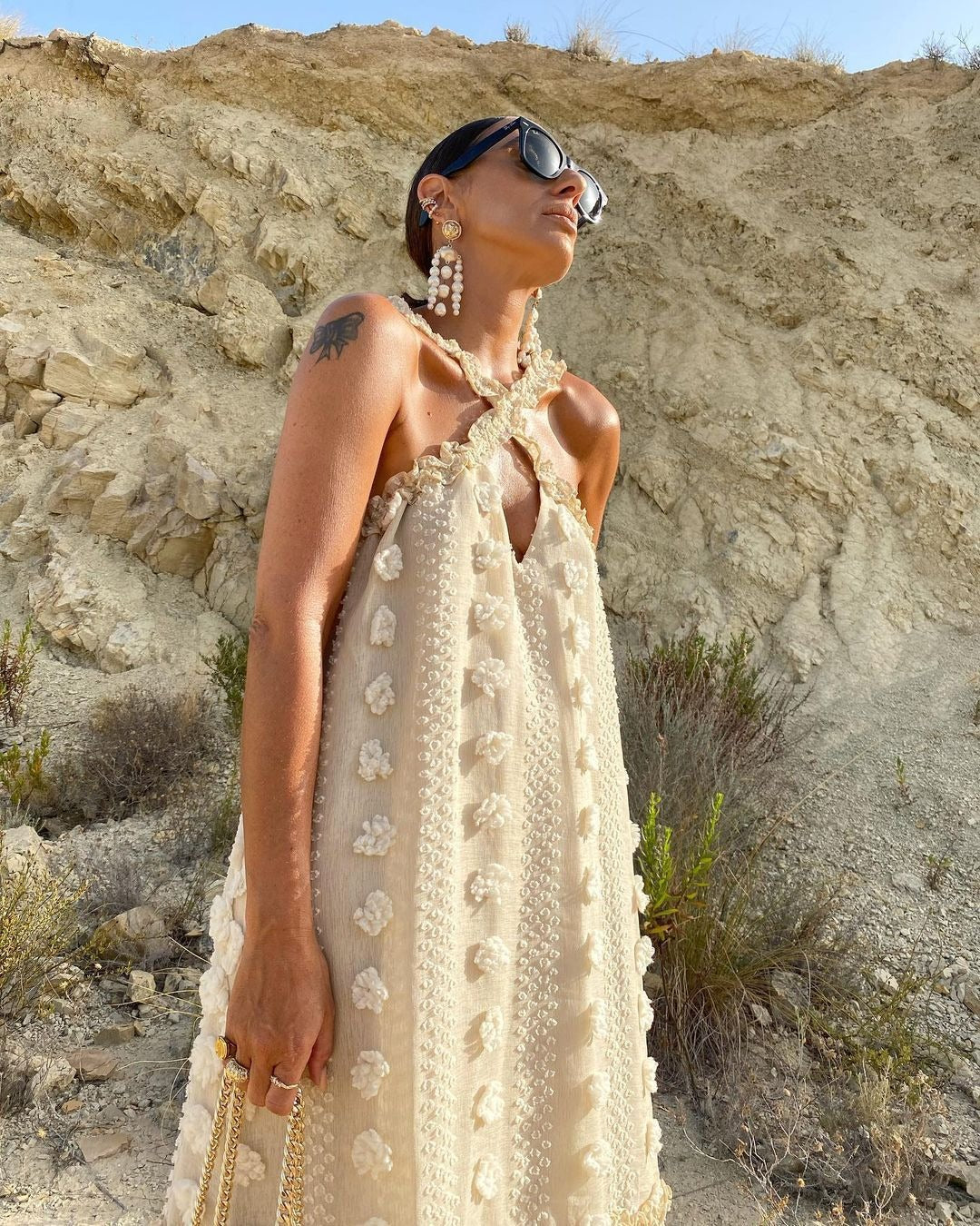 Hanging Halter Neck 3D Flower Maxi Dress