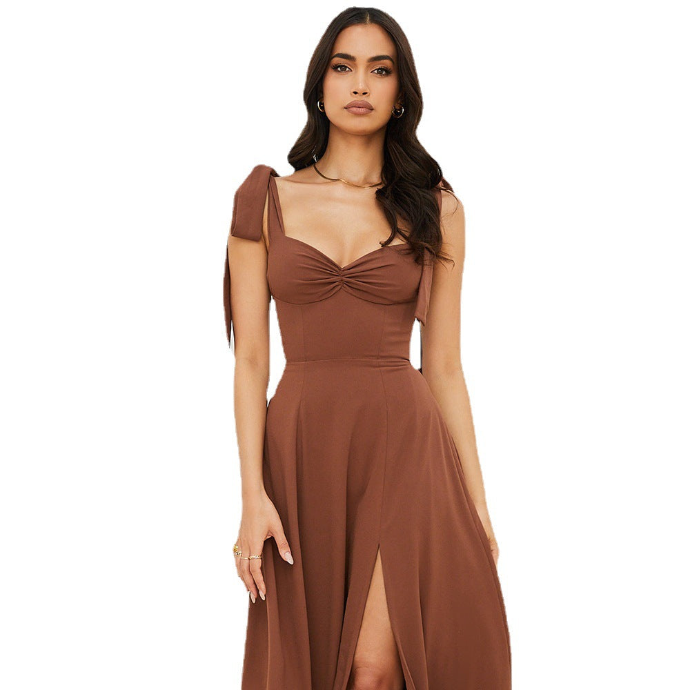 Demure High Waist Shoulder Tie Sundress