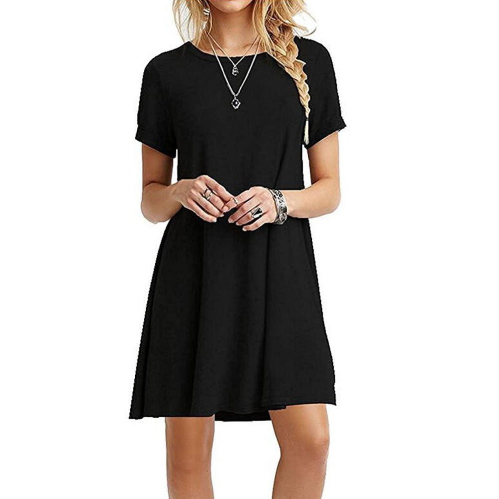 Summer Casual Short Sleeve Round Neck T Shirt Dress