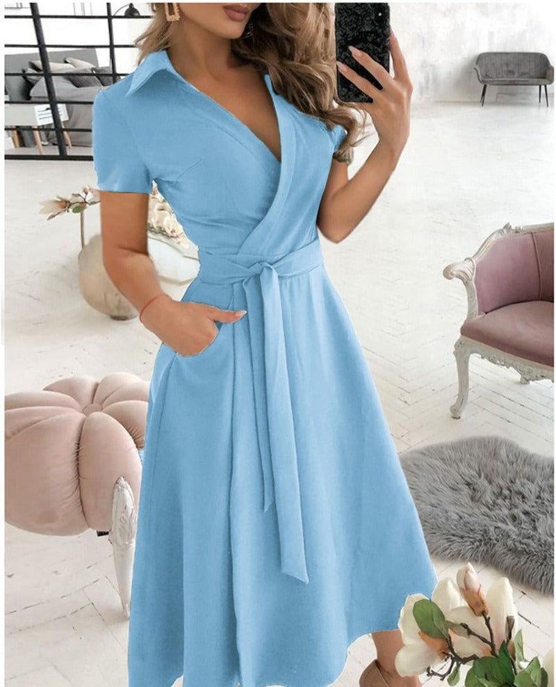 Sophisticated Sexy V-neck Fitted Wide Swing Wrap Dress