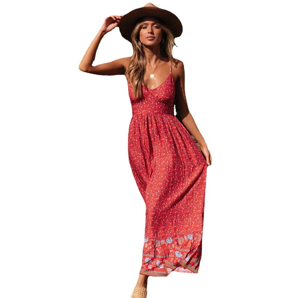 Summer Boho V Neck Elegant Floral Maxi Sundress Dress