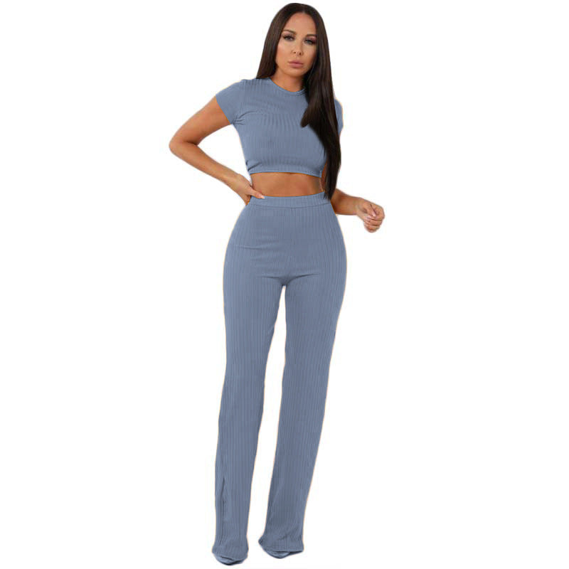 Sexy Crop Top & Wide Leg Pants - Two-Piece Set