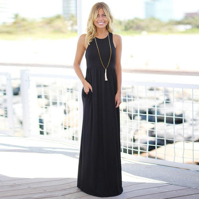 Racerback Long Boho Casual Maxi Beach Dress Sundress