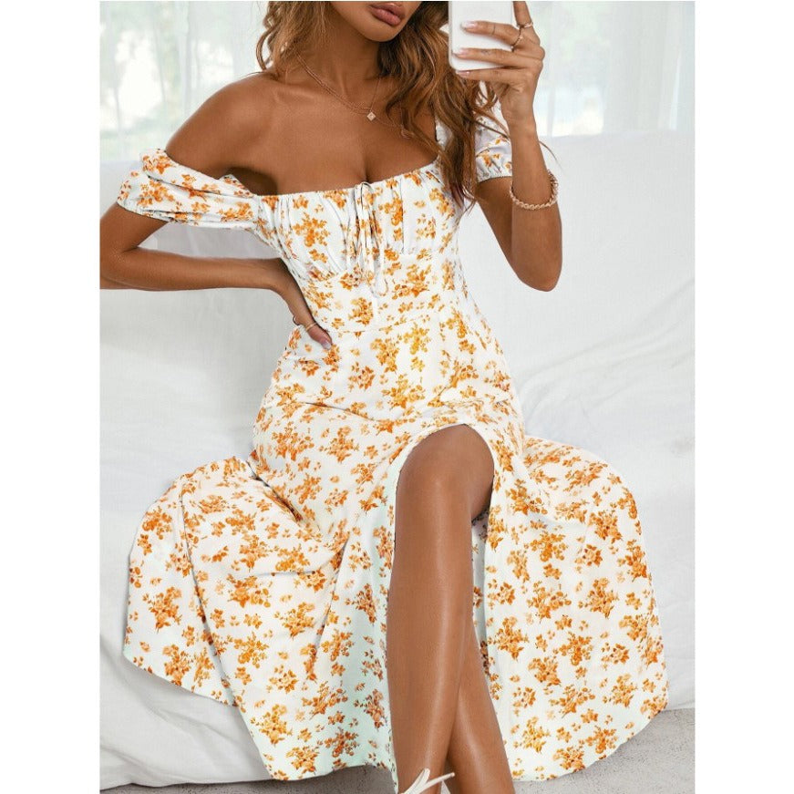 Sexy French Floral Open Back Strap Split Dress Sundress