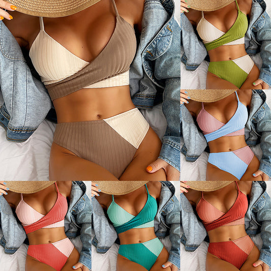 Sexy Abstract High Waisted Padded Bra Top Bikini