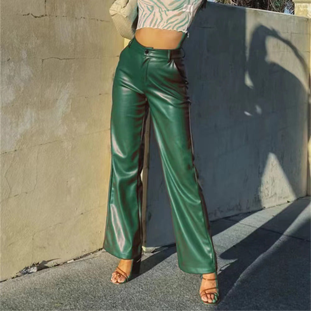 Wide Leg Leather Look Pants