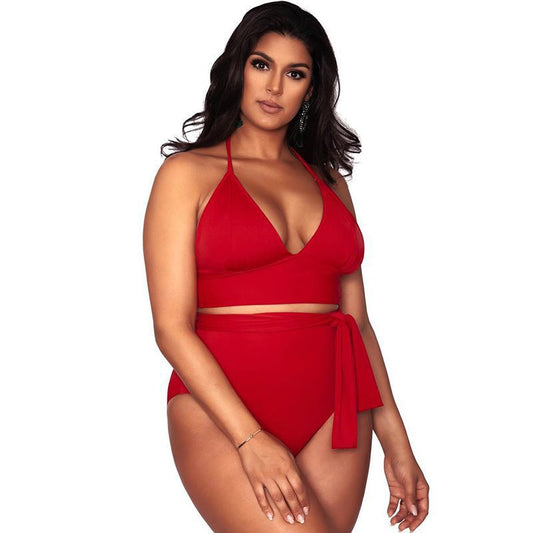 High Rise Waist Tie Accent Two Piece Swimsuit
