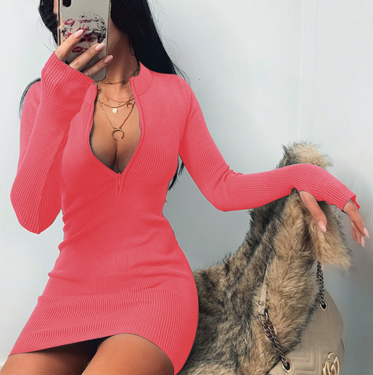 Ribbed & Zipped Bodycon Dress