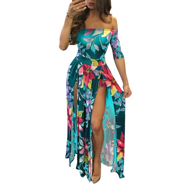 Sexy Off Shoulder & Thigh Split Dress-Up to 4X