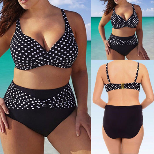 Sweet Conservative High Waisted Padded Bra Polka Dot Bikini