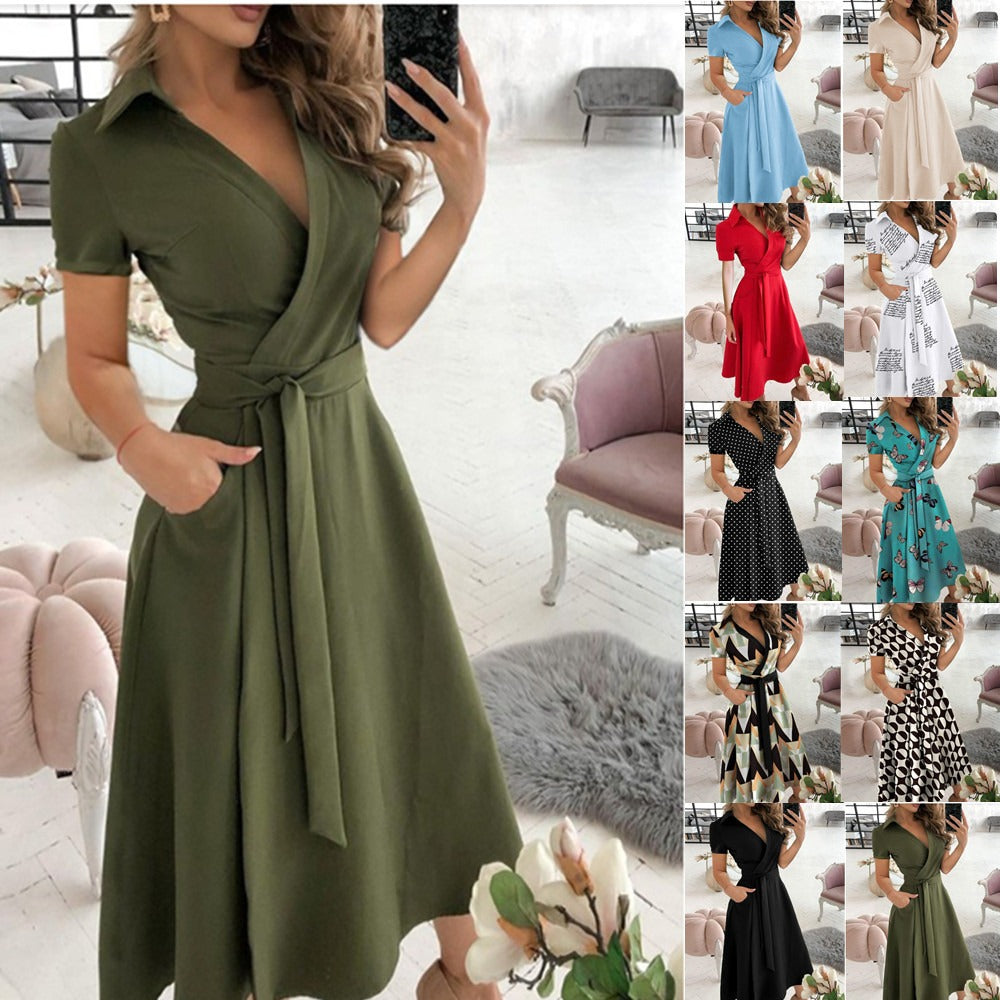 Sophisticated Sexy V-neck Fitted Wide Swing Wrap Dress