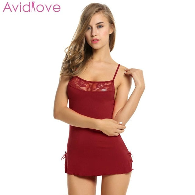 Avidlove Split Hip Lace Negligee Nightgown