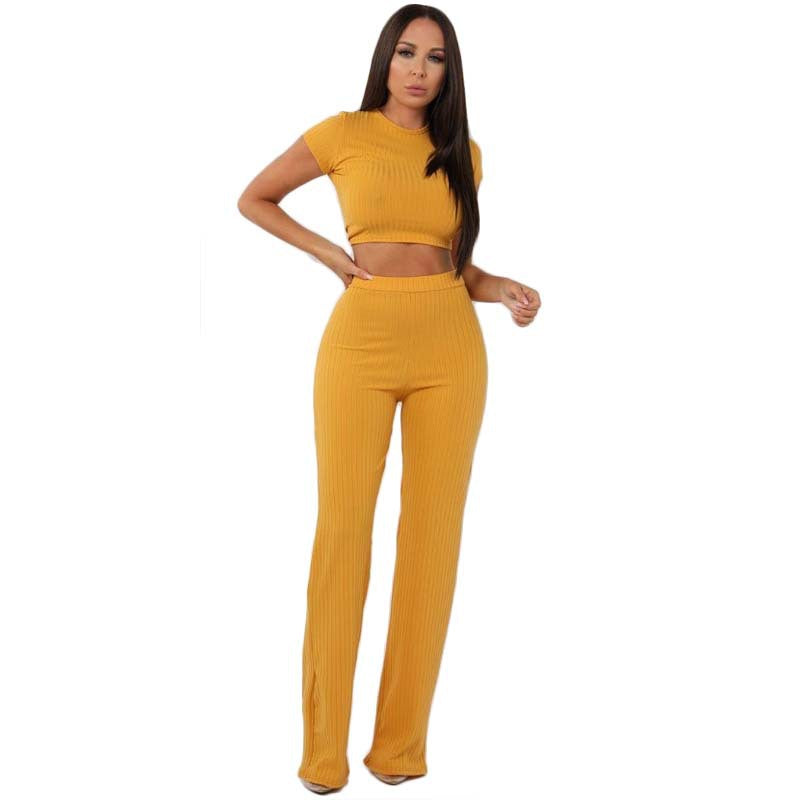 Sexy Crop Top & Wide Leg Pants - Two-Piece Set